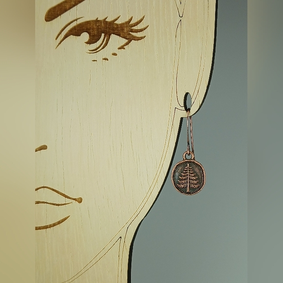HAND CRAFTED Copper Tree Rustic Boho Minimalist Nature Dangle Earrings - Picture 4 of 5